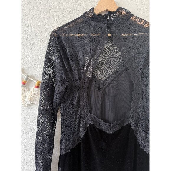 Anthropologie Black Mock Neck Lace Velvet Slip Midi Dress Witchy Whimsygoth NWT - Picture 12 of 12